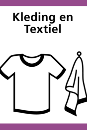 Plaatje van een t-shirt en theedoek en de woorden kleding en textiel