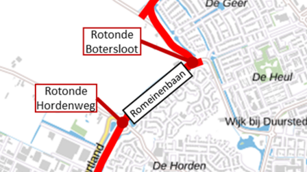 Kaartje met asfalteringswerkzaamheden Geerweg-Romeinenbaan
